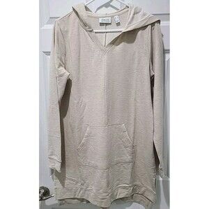 D&Co Active NWOT Oversized French Terry Hooded Sweatshirt Tunic/DRESS Beige Sz S